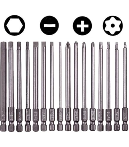 mebiuse⭐ Rocaris 16 Pack 1/4 Inch Hex Shank Long Magnetic Screwdriver Bits