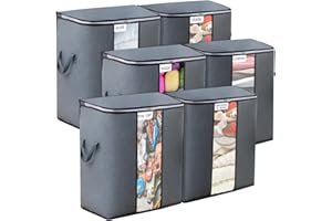 toresper 6Pcs closet organization and storage,Large Capacity toy storage with Reinforced Handles,Foldable Storage Bags with Clear Window for Clothes Pillow Blankets Bedding