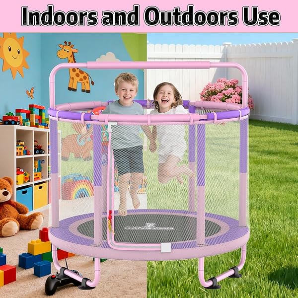 LANGXUN 60″ TRAMPOLINE FOR KIDS, 5FT TODDLER MINI 6-IN-1 TRAMPOLINE INDOOR OUTDOOR WITH SWING, BASKETBALL HOOP, DART BOARD, RINGS, CHRISTMAS TOYS BIRTHDAY GIFTS FOR GIRLS BOYS