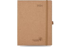 POPRUN 2024 Weekly Planner - 2024 Eco-Friendly Planner with Hourly Schedule & Vertical Weekly Layout, Monthly Tabs, Pocket and more - 6.5''x 8.5'' - Italian Regenrated Leather - Desert Brown