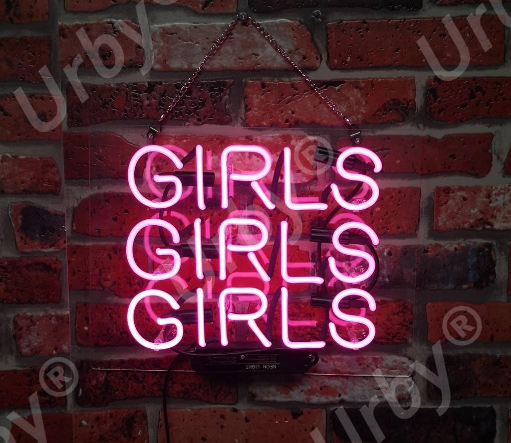 Urby Brand New 14" Girls Girls Girls Neon Sign Acrylic Panel Beer Bar Pub Man Cave Business Glass Neon Lamp Light FA02