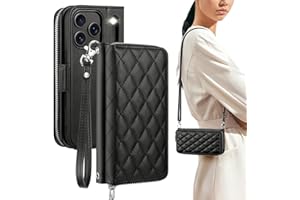 OCASE for iPhone 17 Pro Max Crossbody Wallet Case - Stylish PU Leather Handbag Phone Purse with Zipper Closure, 10 Card Slots & RFID Blocking - Wrist Strap, Lanyard, Kickstand - Diamond Check Black