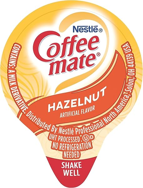 NESTLE COFFEE MATE COFFEE CREAMER, HAZELNUT, LIQUID CREAMER SINGLES, NON DAIRY, NO REFRIGERATION, 0.375 FL OZ TUBS (PACK OF 180)