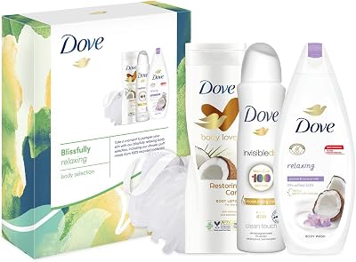 Dove Blissfully Relaxing Body Wash Gift Set For Her with Shower Puff