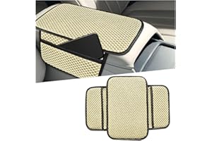 TSUGAMI Car Center Console Cover, Breathable Ice Silk Mesh Vehicle Arm Rest Protector Mat with 2 Storage Pockets, Automotive 