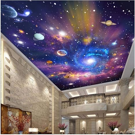 Amazon Xbwy 装飾壁画天井壁画壁紙色宇宙空背景壁現代壁画ホテル天井大壁画壁紙 350x250cm 壁紙