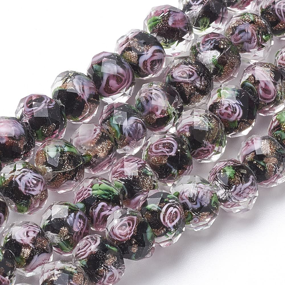 OLYCRAFT 45pcs 9~12mm Gold Sand Lampwork Beads Glass Handmade Round Loose Beads for Rosary Making Jewelry Craft Making with 2mm Hole - Black