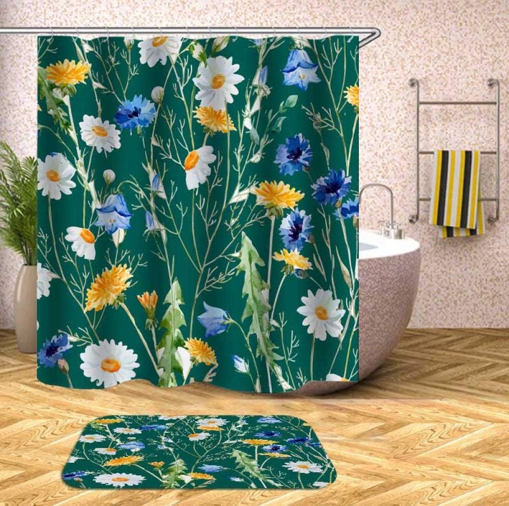 QAQB Green Tropical Plants Shower Curtain Bathroom Waterproof Polyester