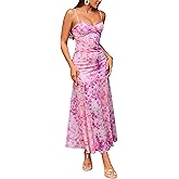 Parthea Women's Casual Sleeveless Dress Flowy Ruffle Backless Maxi Dresses Pink Tie Dye Loose Long Dress