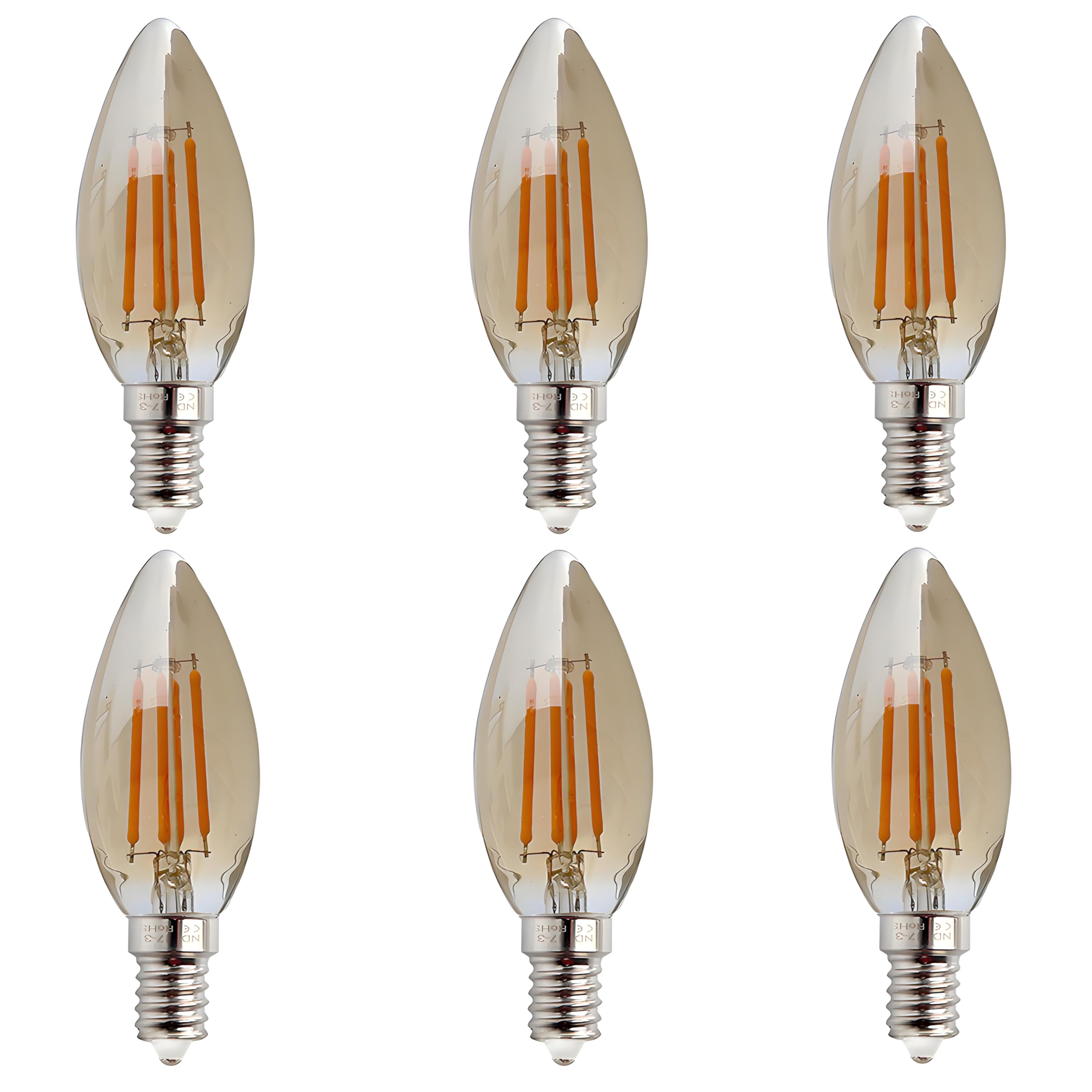 Jiotouhu E14 LED Bulbs,LED Filament Light Bulbs,4W (40W Equivalent),E14 Candelabra Base,Amber Glow,2700K,6 Pack