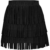 Happy Cherry Girls Faux Suede Tassel Mini Skirt Western Fringe Layered Cowgirl Skirts 5-12Y