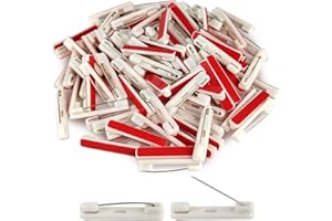 GAADSKCER 30 Pcs White Safety Pins, Badge Pins with Sticky Strips for Name Tag ID Card Badge and DIY Crafts (1.45 Inch)