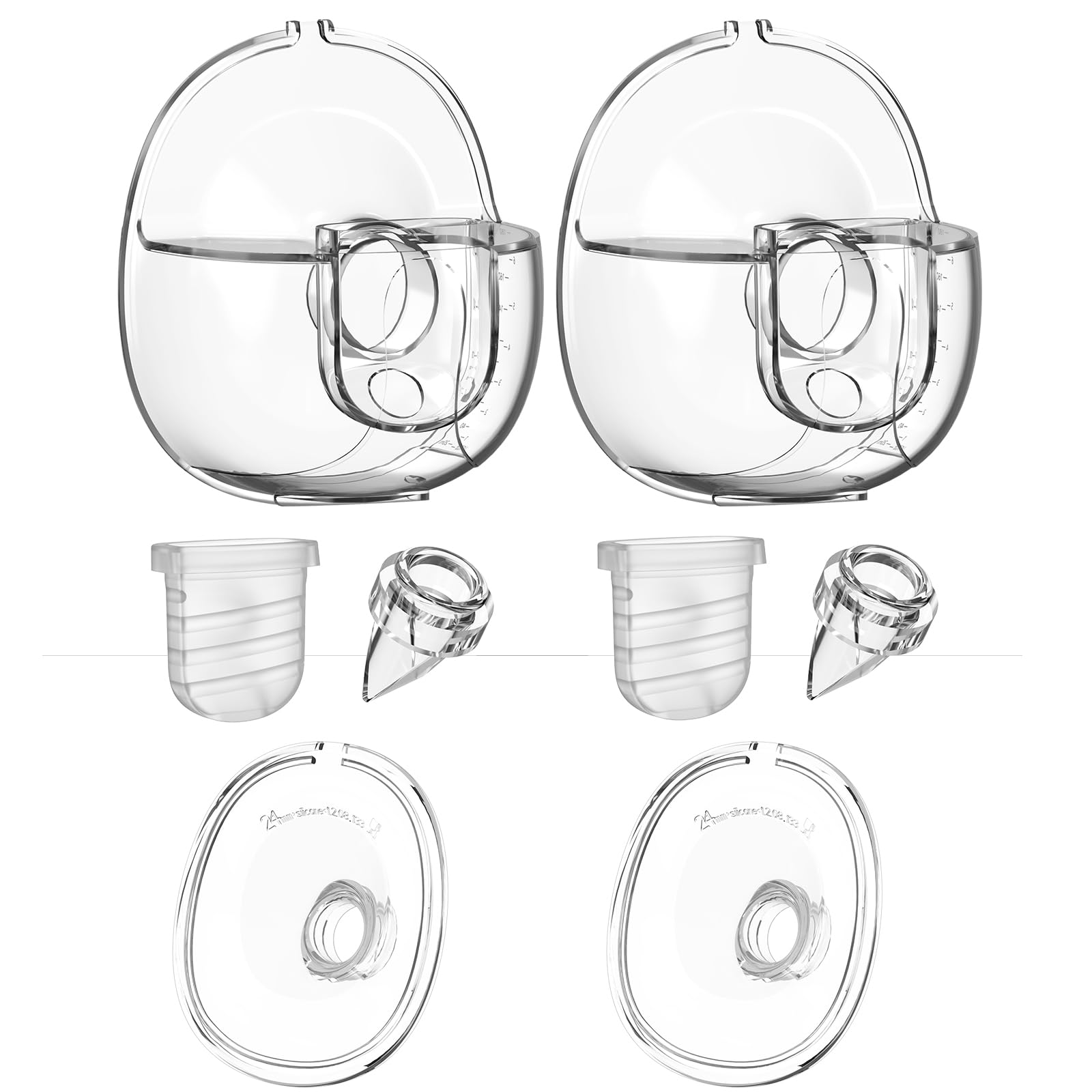 Breast Pump Parts Original Flange Shield 24mm Duckbill Valve Silicone Diaphragm Milk Collector Cup Overall Replacement Accessories Compatible with Lansinoh NCVI Nuliie Etc S32, 2 Packs 8 Pcs