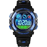Dayllon Kids Digital Watch,Boys Digital Outdoor Sport Waterproof Watch,with Calendar 12/24H Alarm 7 Colorful Backlight Stopwatch Wristwatch for 3-15 Years Old