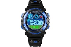 Dayllon Kids Digital Watch,Boys Digital Outdoor Sport Waterproof Watch,with Calendar 12/24H Alarm 7 Colorful Backlight Stopwatch Wristwatch for 3-15 Years Old