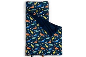 david's kids Toddler Nap Mat with Removable Pillow and Minky Fleece Blanket, Ultra Soft Slumber Bags for Boys, Perfect for Preschool, Daycare, Kids Sleeping Bags with Rollup Design, 50"x20", Dinosaur