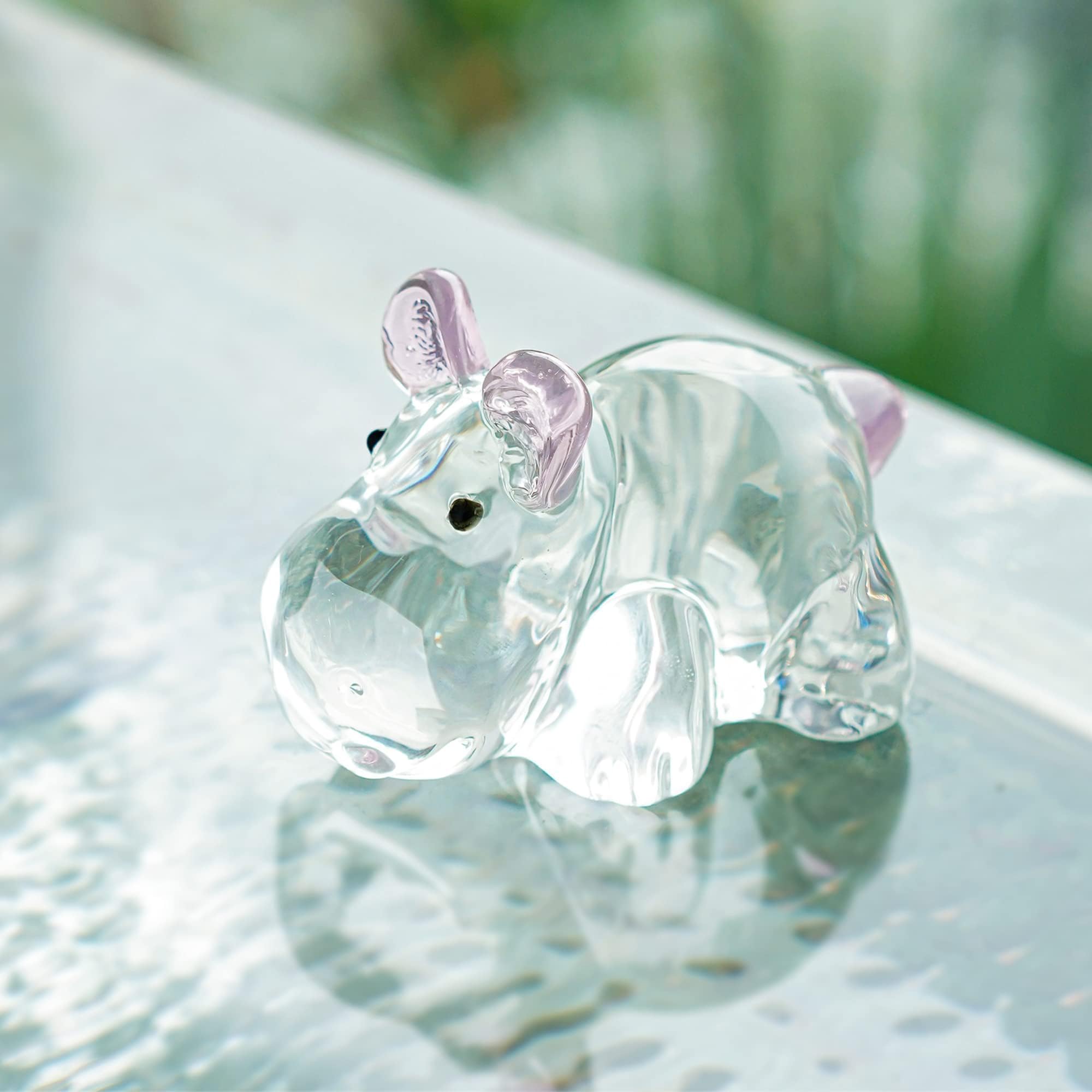 HDCRYSTALGIFTS Crystal Hippo Figurine Gifts for Women Mum Men Glass Animal Hippopotamus Ornaments Collection Paperweight Ornaments Crystal Lovers Home Table Centerpiece Christmas Ornament Deco 2.8inch