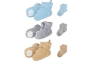 SATINIOR 3 Pairs Unisex Cozy Fleece Baby Booties with 3 Pairs Infant Cotton Socks