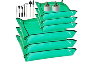 Beieverluck 6 Pieces Repotting Mat for Indoor Plants Waterproof Potting Mat Foldable Indoor Plant Mat Portable Gardening Mat with 7 Pcs Mini Garden Tools Set for Plant Lovers Gardening Gifts, Green