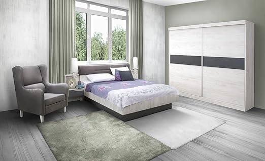 Schlafzimmer Komplett Set B Marigenta 4 Teilig Farbe Eiche Weiss Grau Amazon De Baumarkt