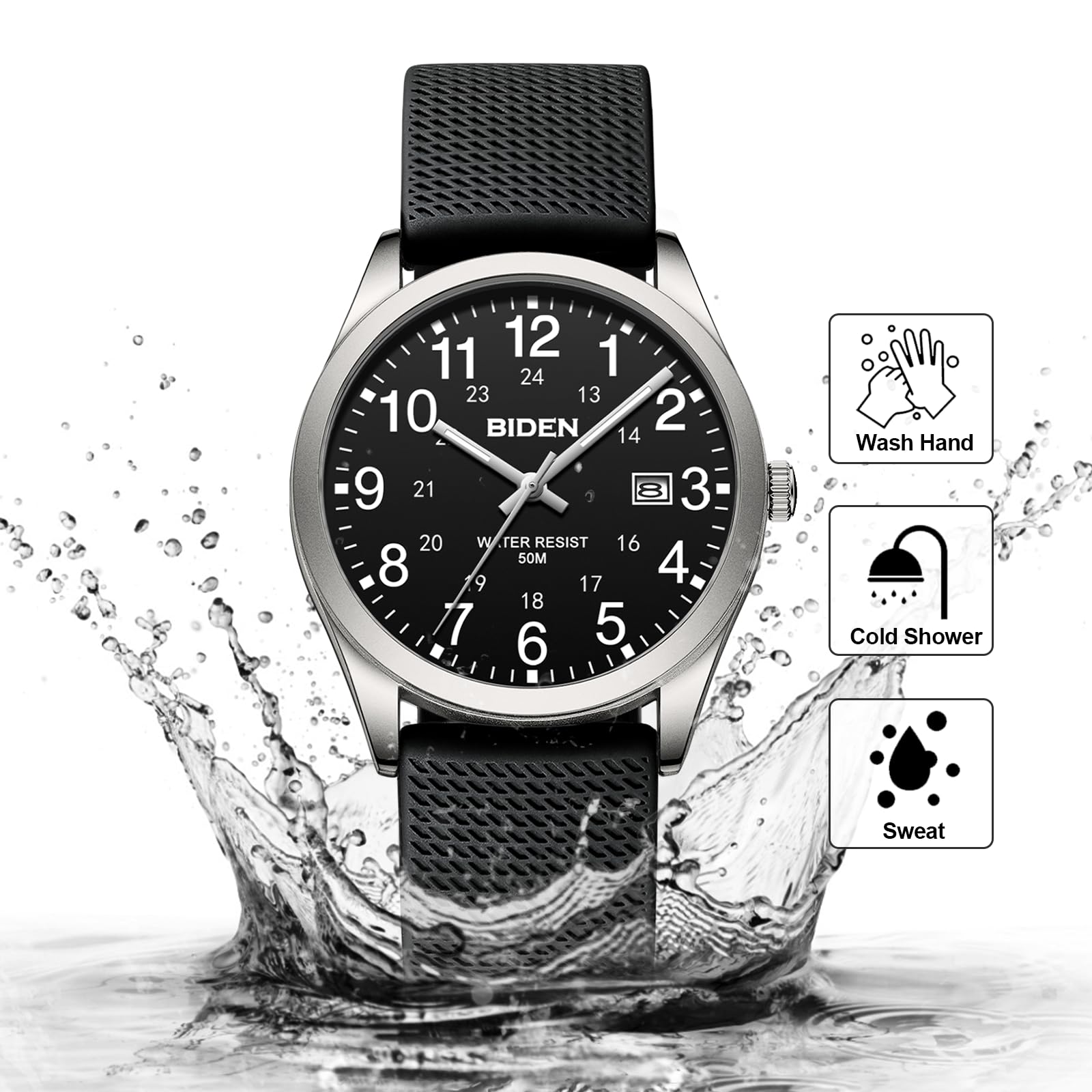 LN LENQIN Herren Analog Uhren 30M Wasserdicht Krankenschwester Uhren mit Nylon Bands für Männer Licht einfache Feld Uhr mit Datum Leichter Leser -Silber Schwarz