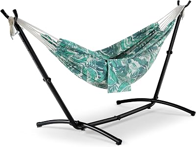 VonHaus Hammock with Stand Freestanding 2 Person Steel Frame Leaf Print