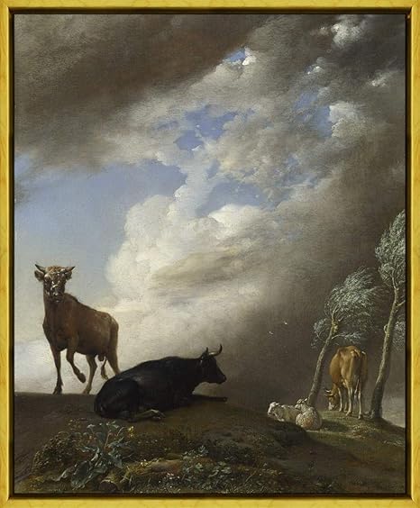 Amazon Paulus Potter フレーム ジクレー キャンバスに印刷 有名な絵画 美術品 ポスター 再生 壁の装飾 ハングする準備ができて 嵐の風景の中の牛と羊 Xlk アートフレーム ポスター オンライン通販