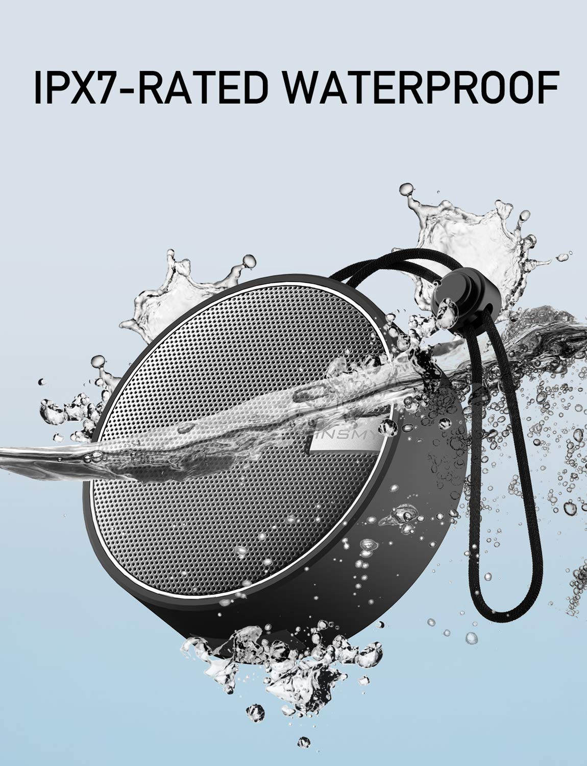 INSMY Portable Shower Bluetooth Speaker, IPX7 Waterproof Wireless Outdoor Speaker with HD Sound, Support TF Card, Suction Cup for Home, Pool, Beach, Boating, Hiking