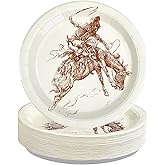 50Pcs Western Cowboy Paper Plates 10" Heavy Duty Disposable Christmas Rodeo Dessert Plates Wild West Cowboy Party Decoration for Boy Men Western Themed Birthday First Rodeo Bachelorette Party Supplies