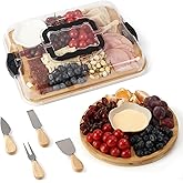 Charcuterie Board Set with Clear Locking Lid & Compartments, Portable Bamboo Serving Tray for Travel, Picnics & Parties – Ideal Serving Platter & Gift for Home