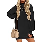 ZESICA Women's 2026 Spring Turtleneck Sweater Dress Oversized Long Lantern Sleeve Casual Knit Pullover Mini Dresses