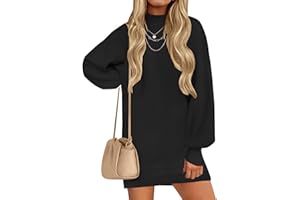 ZESICA Women's 2026 Fall Turtleneck Sweater Dress Oversized Long Lantern Sleeve Casual Knit Pullover Mini Dresses