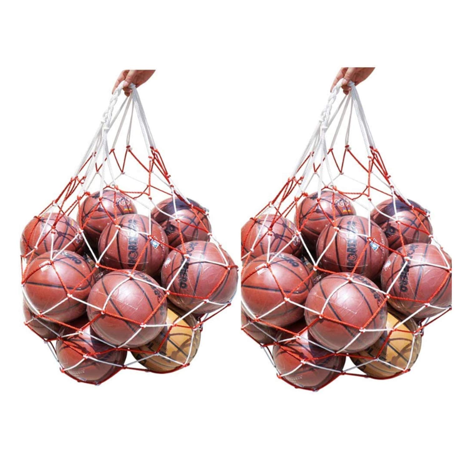 2PCS Large Ball Net Bag Mesh Ball Bag Football Basketball Carrying Net Bag Soccer Volleyball Rugby Heavy Duty Mesh Tote Storage Sack Durable Portable Gym Toy Ball Bags with Drawstring for 10-12 Balls