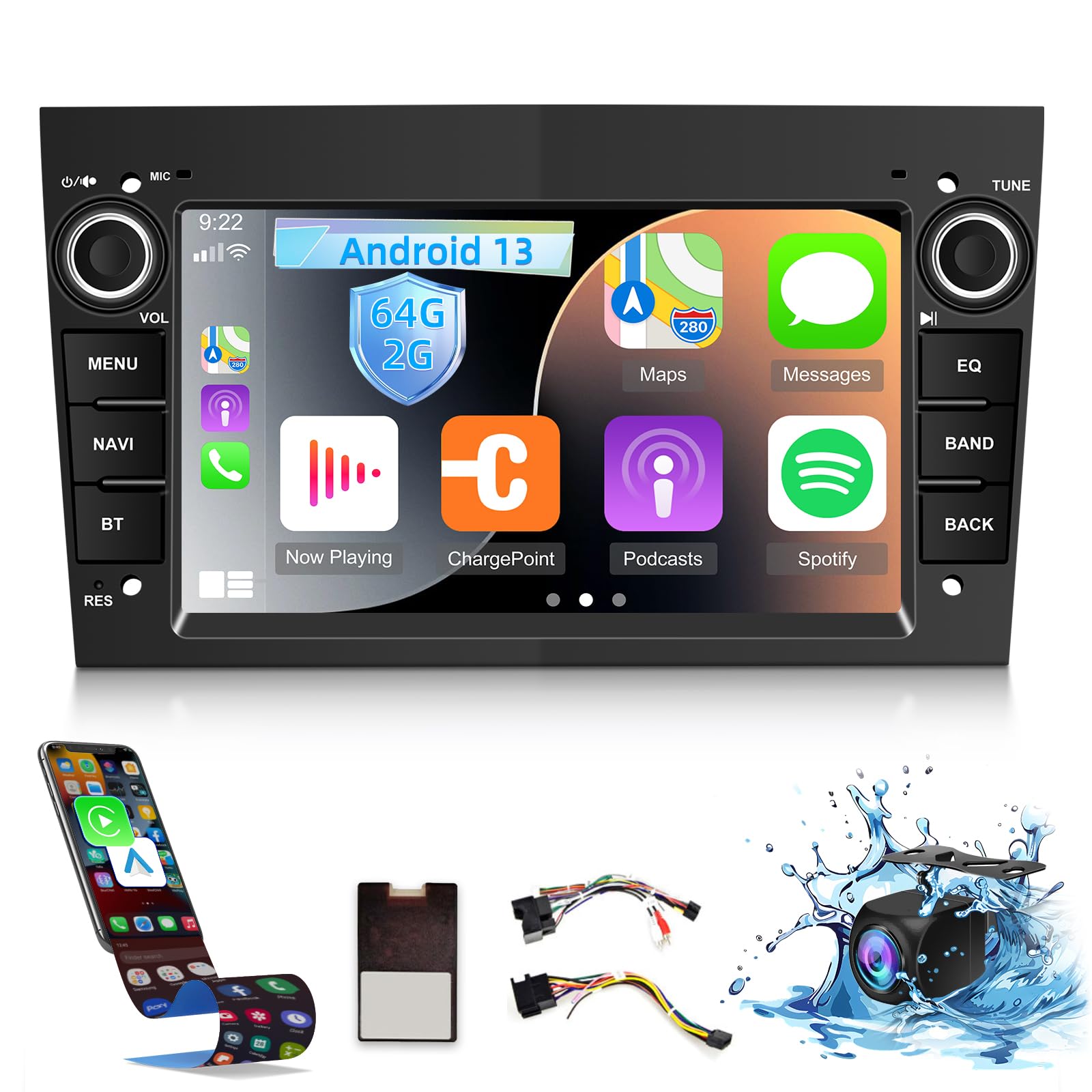 [2G+64G] Car Radio for Vauxhall Corsa Opel Astra Vectra Zafira Antara, Android Touch Screen Vauxhall Stereo, Carplay/Android Auto/HiFi Audio/1080P/WiFi/SWC +AHD Reverse Camera