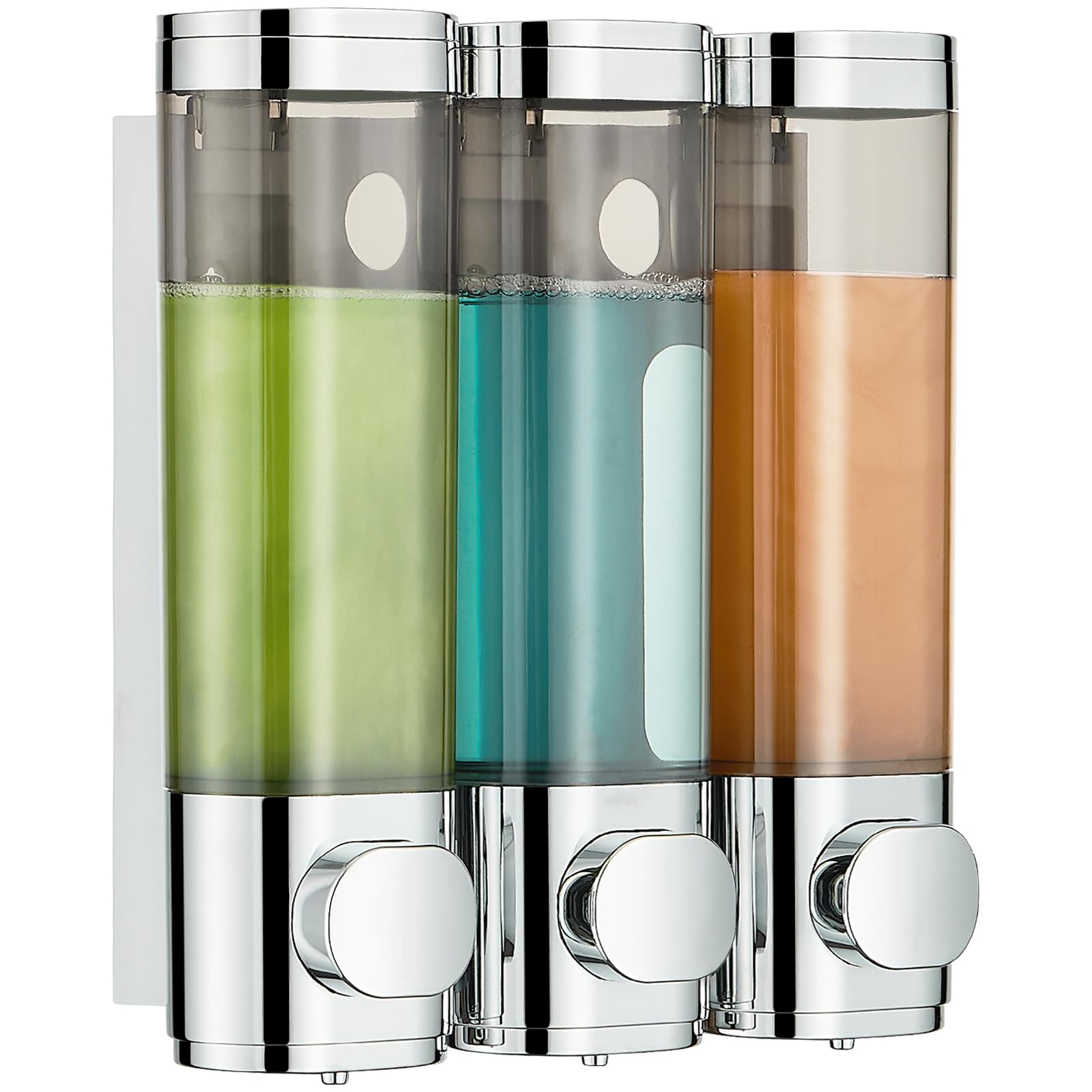 modunful Shower Dispenser 3 Chamber No Drill Shampoo Dispenser for Shower Wall Mounted Shampoo Conditioner Body Wash for Bathroom,Large Capacity,Chrome