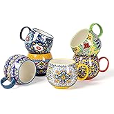 HENXFEN LEAD Boho Ceramic Coffee Mugs Set of 6 – 20 oz Large Porcelain Cups for Latte, Cappuccino, Tea, Cocoa & Soup – Microwave & Dishwasher Safe