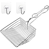Metal Cat Litter Scoop, Fast and Clean Clumping Kitty Litter Scooper with Holder, Flat Ledging Edge, Large Solid and Comfy! A
