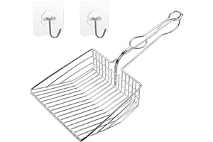 Metal Cat Litter Scoop, Fast and Clean Clumping Kitty Litter Scooper with Holder, Flat Ledging Edge, Large Solid and Comfy! A