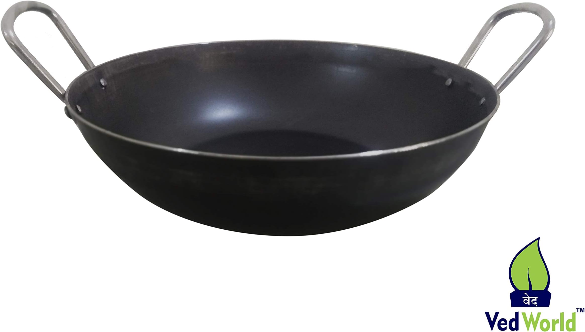 Vedworld™ Flat Iron KADAI | Iron Handle | Kadhai with Handle | Kadhai Loha | Handmade Iron Kadhai (8 Inches)