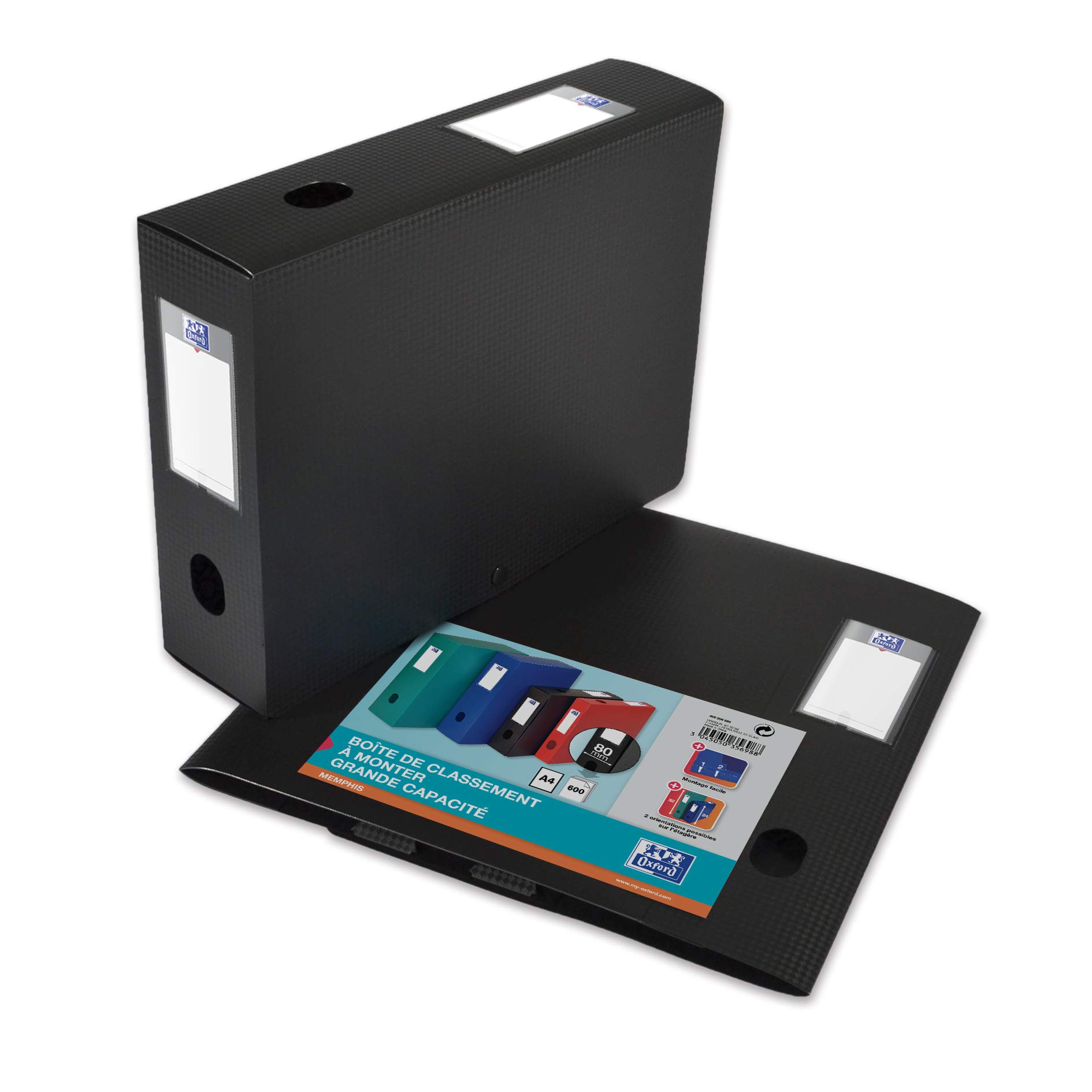 Oxford Memphis Large Capacity Flat Box 24 x 32 cm Spine 80 mm with Press Stud Cover Polypropylene Black