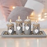 GoMaihe Candle Holder Set of 4 with Wooden Tray Gray Tealight Holders view 1