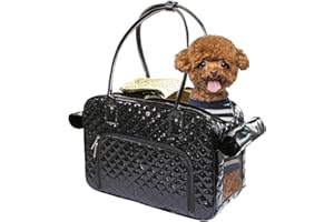 Betop House Mirror Surface Faux Leather Tote Purse Dog and Pet Carrier Travel Bag, Black