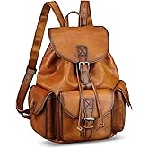 IVTG Genuine Leather Backpack for Men and Women Vintage Real Leather Knapsack Purse Rucksack Fashion Daypack High Capacity (Brown)