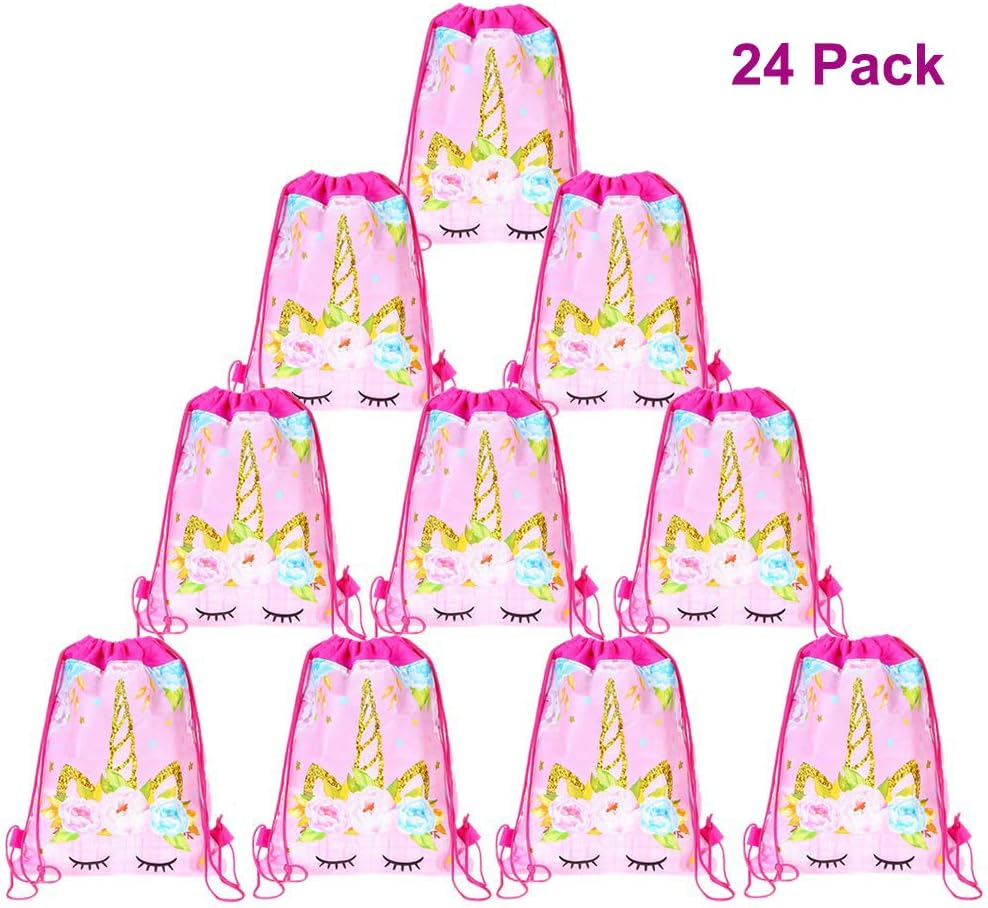 12 Pack Unicorn Drawstring Party Bag, Unicorn Party Favors Bags Drawstring Backpacks Gifts Bags Birthday Party Supplies Favor Bag for Kids Children Girls Baby Shower (P58-24Pack)