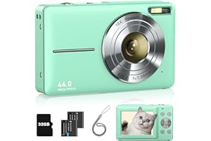 LECRAN Digital Camera, FHD 1080P Point and Shoot Kids Camera, with 32GB Card, 2 Batteries, 16X Zoom Anti Shake Date Stamp, Compact Portable Small, for Starter Kid Children Teen Student Girl Boy(Light Green)