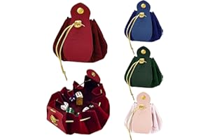 Diakey 4 Pack Dice Bag, Drawstring Pouch with Snap Button, Leather Velvet DND Dice Bag Storage Holder, Ideal for Jewelry, Coi