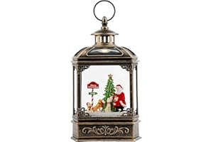 QUALDOUT Christmas Snow Globe Lantern Water Glittering Santa Claus & Pups with Music & Timer, USB Lined/Battery Operated Lighted Lantern for Christmas Festival Decoration Gifts