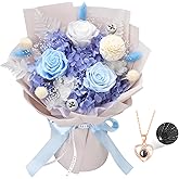 Casaido Preserved Flowers for Delivery, Blue Flower Bouquets with Necklace, Forever Real Roses Anniversary Birthday Gifts for Women Mom Wife Girlfriend, Fresh Flowers for Valentines Day Christmas