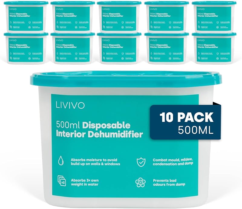 LIVIVO Disposable Dehumidifiers 500ml 10-Pack - Moisture Absorber Home