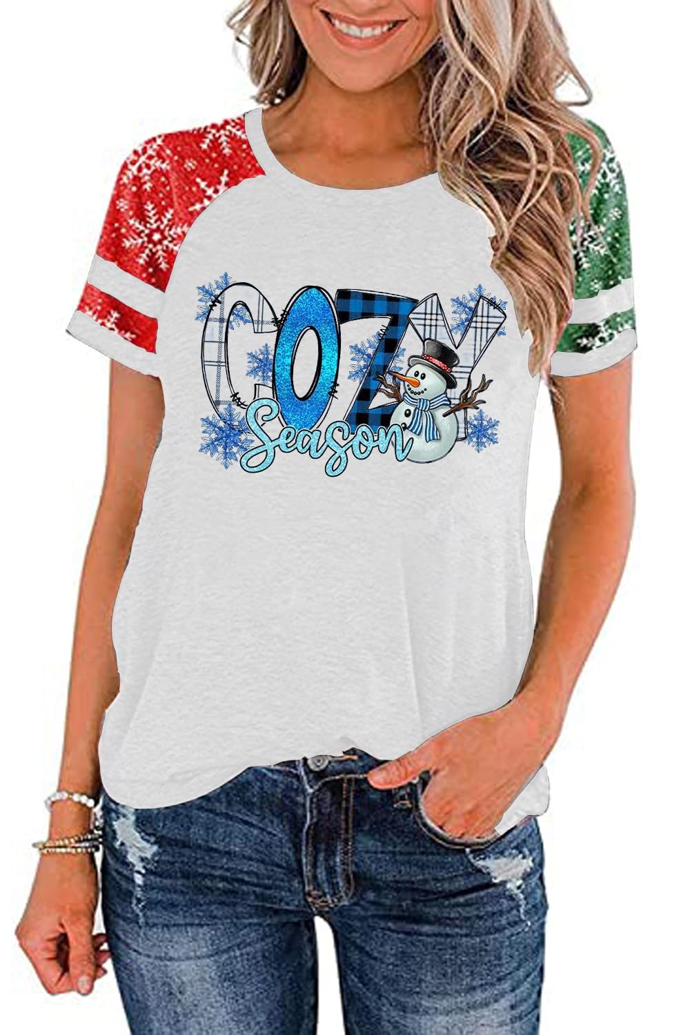 Ovazly Christmas Shirt for Women Raglan Sleeve